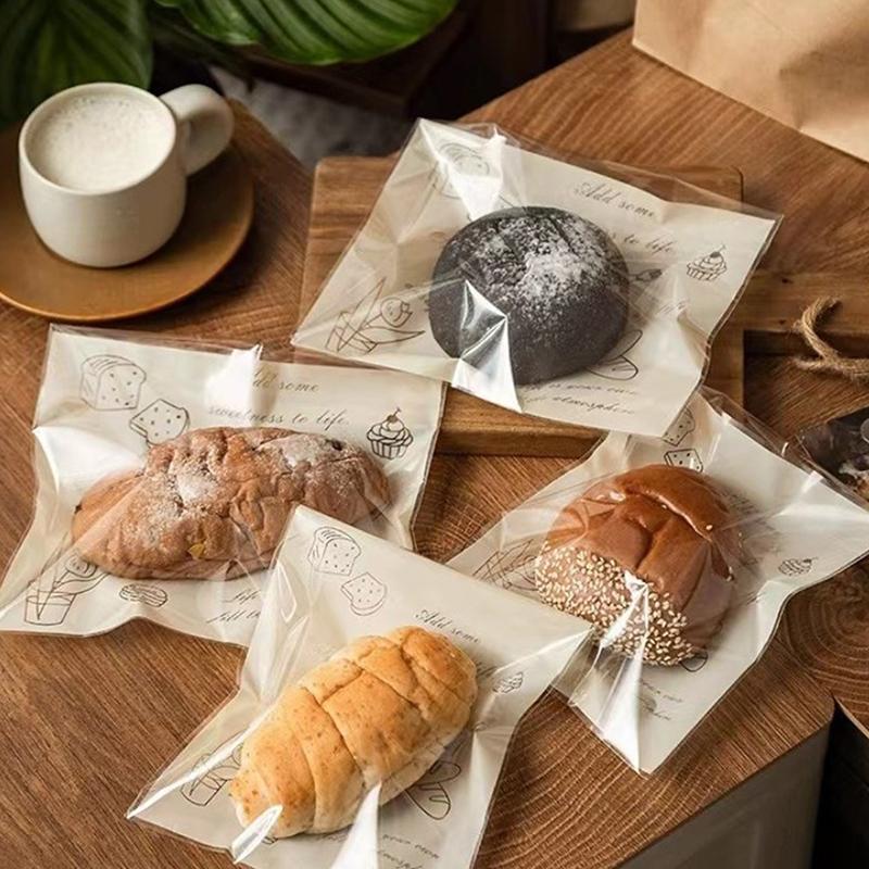 50 Stück Selbstklebende Verschluss Plastiktüten für Bäckereiverpackung, Croissant, Party Handgemachte Kekse, Brot und Kuchenverpackung