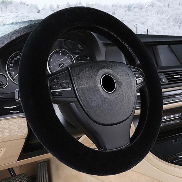 Husa volanului masinii Husa volanului de toamna Husa volanului din pluș de mașină Moale Fuzzy Anti-alunecare Toamna Iarnă Cald Culoare solidă Universal 38cm