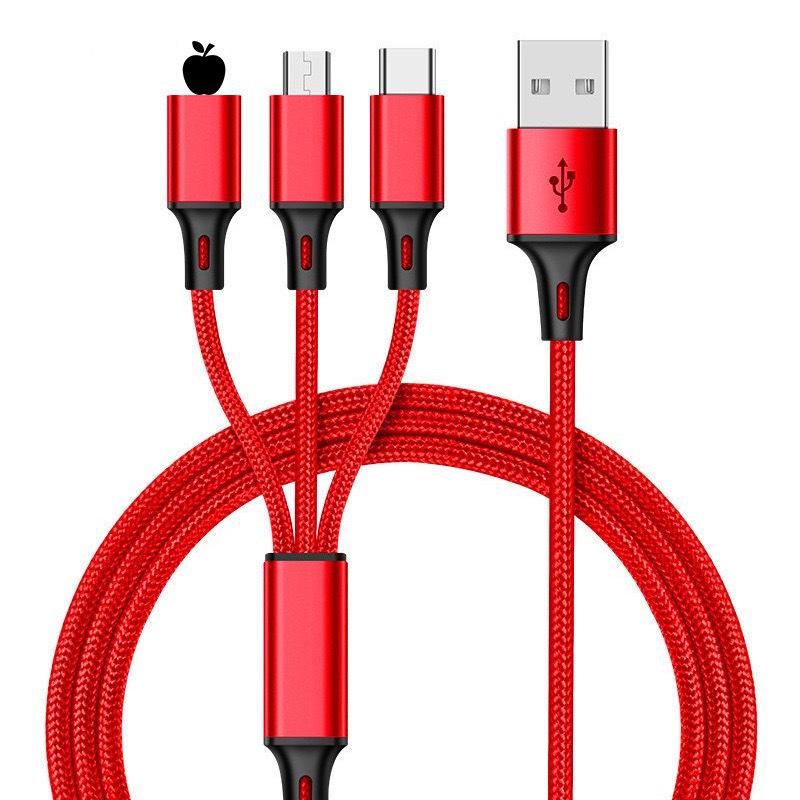 

240W Multifunctional 3-in-1 Mecha Fast Charging Cable for Apple & Huawei Red