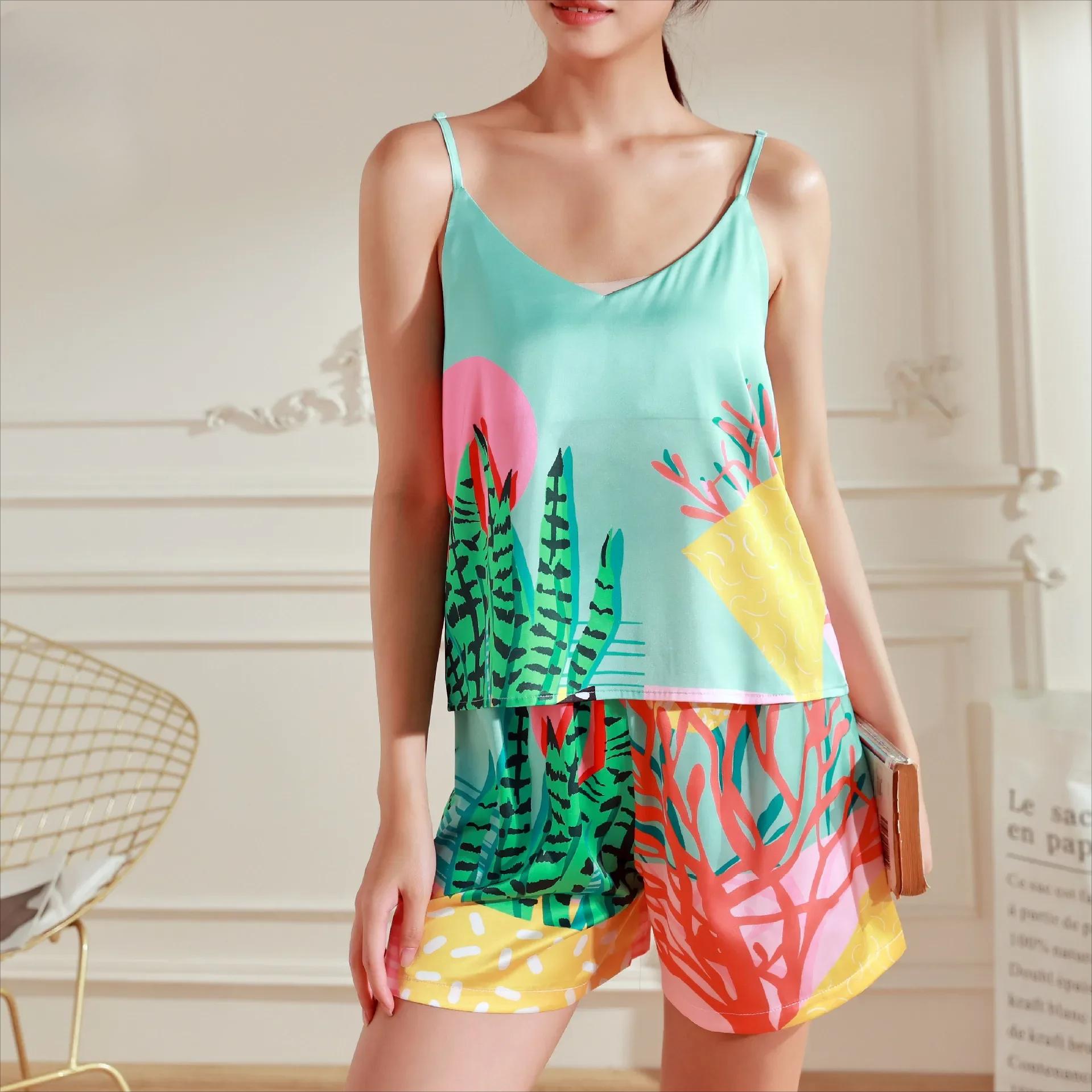 

Пижама, женский костюм из тонкого шелка с рисунком из мультфильмов, шорты с короткими рукавами, высококачественная домашняя одежда, для ношения на открытом воздухе XXXL