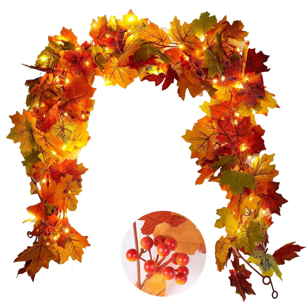 Herbst-Ahornblatt-Girlande Mehrzweck-Erntedankfest-Türkranz Simulation Ahornblatt Rattan für Kamin Party Weihnachten