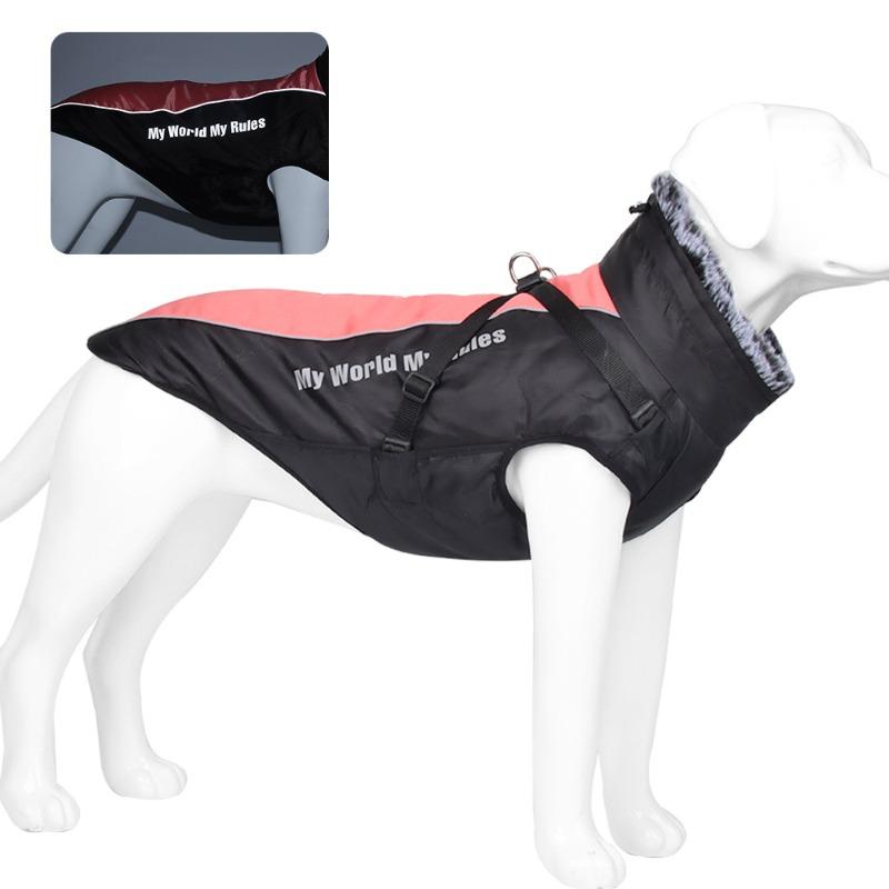 Reflective Warm Large Dog Winter Jacket Windproof Waterproof Fleece Collar Cotton Coat with Leash Hole Pet Outdoor Clothes
