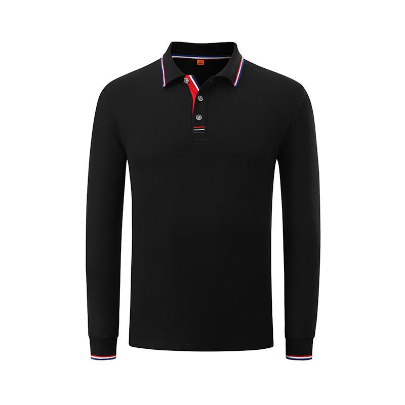 CHIC STUDIO POLO Shirt Heren- en Dameswerkkleding T-shirt met lange mouwen Effen kleur Revers Katoen Effen kleur T-shirt Lente en Herfst 3XL zwart