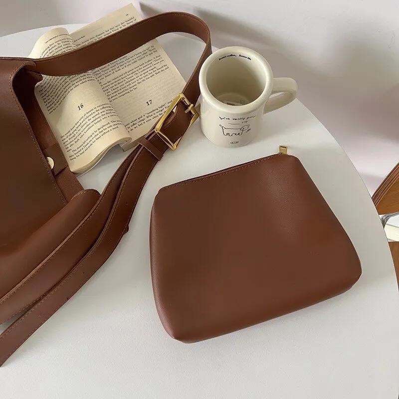 Damska torba na ramię, solidna modna torebka, torba typu crossbody, damska minimalistyczna torba ze skóry PU do pracy