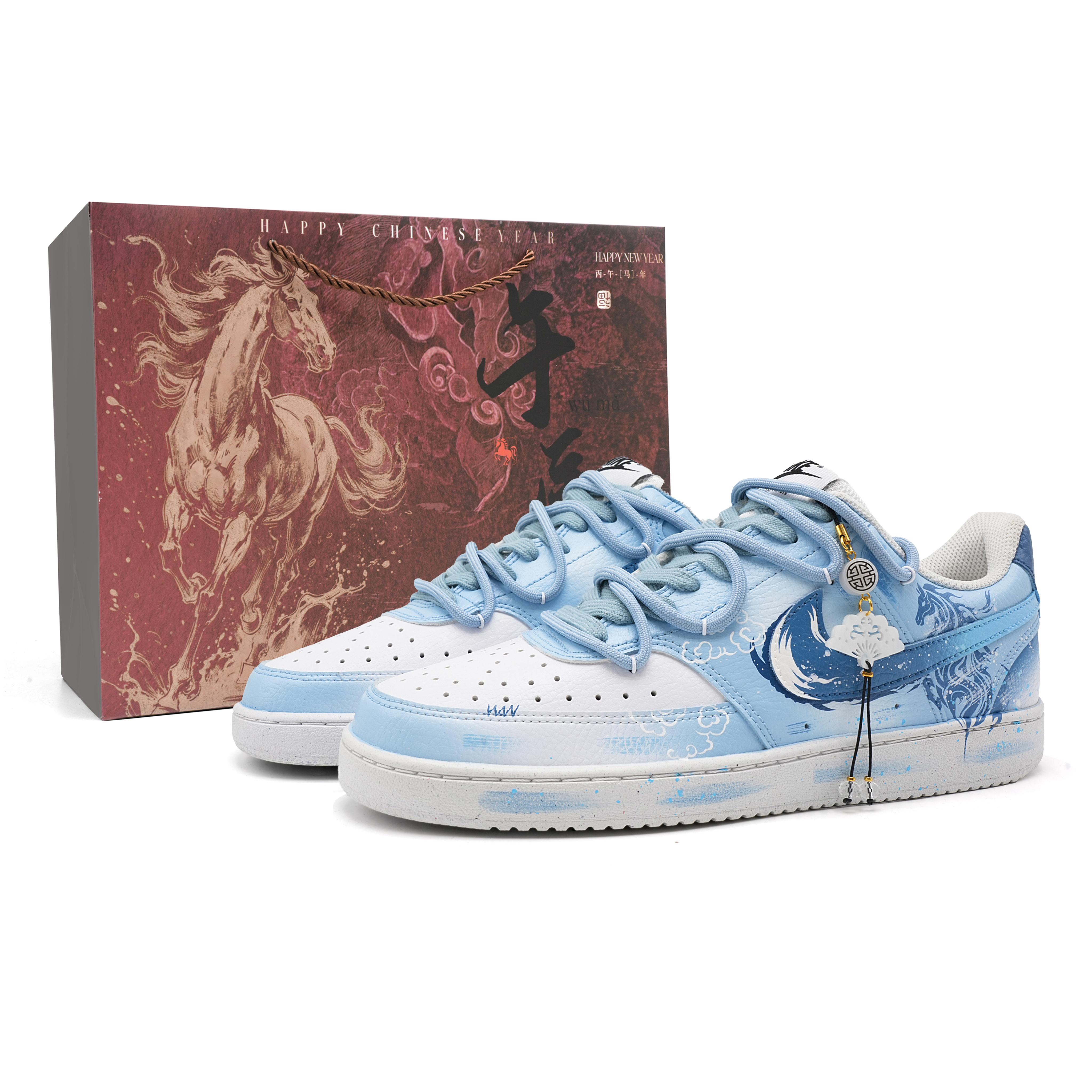 

Nike Court Vision 1 Blue Galloping Wind Abrasion Resistant Low top Skateboard Shoes Unisex Blue White DH2987-101(Team691-) 40