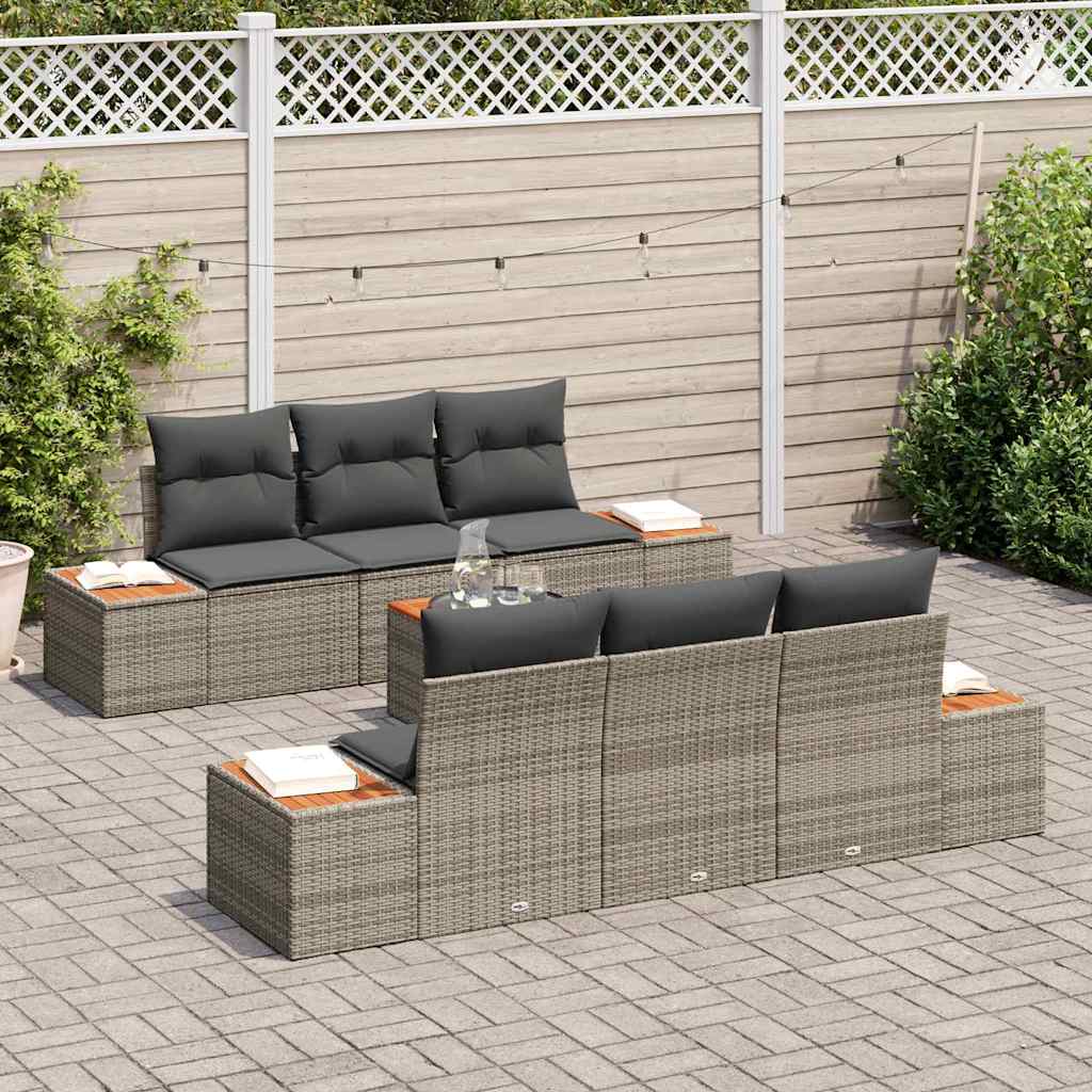 Garden Sofa Set with Cushions and Storage 7 Pcs Grey Poly Rattan