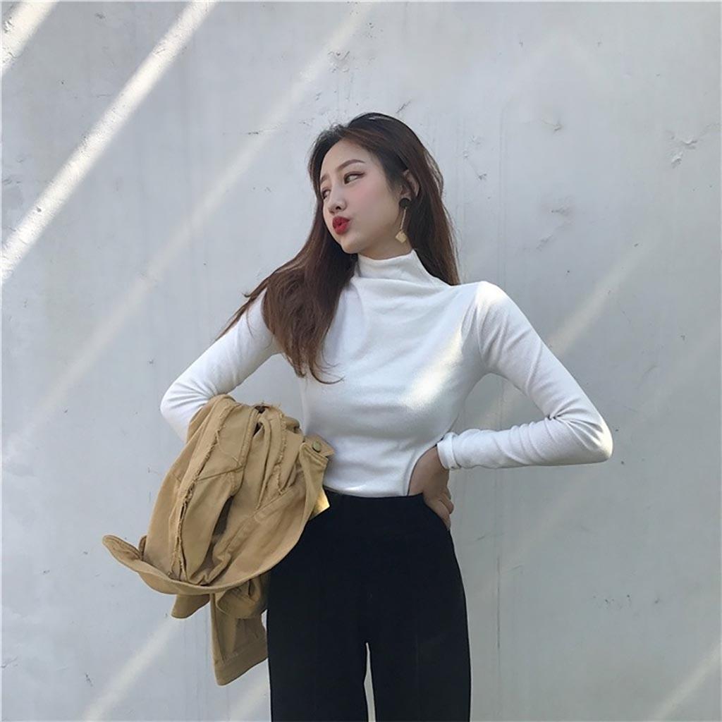 

Новая однотонная тонкая нижняя рубашка с высоким воротником и длинными рукавами, женская рубашка Wild M белый