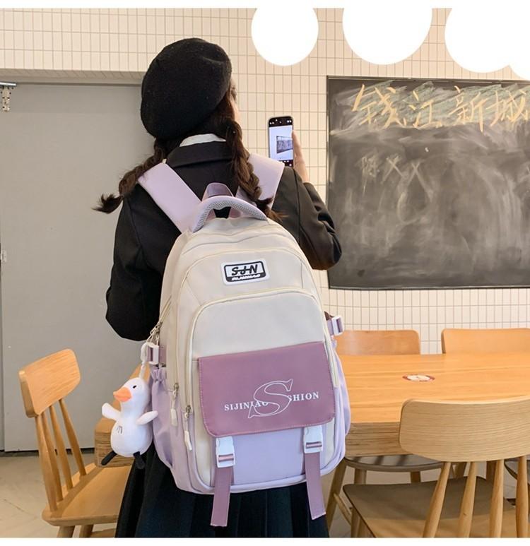 White Purple Colorful Backpack For Junior High School College Students Large Capacity Shoulder Bag
