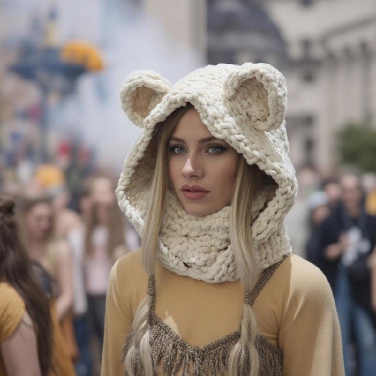 Thicken Neck Warmer Hat Crochet Bear Ear Balaclava Scarf Hat for Cold Weather Winter Sport Gear For Outdoor Enthusiasts