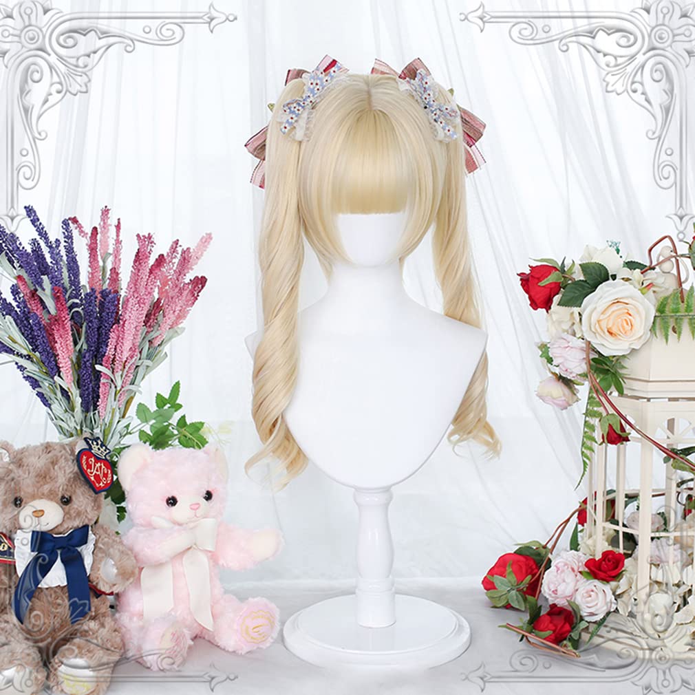 Lolita Harajuku GAL Twin Disguise Costume Cosplay Wig Wig, Style, Style, Blonde, Tail, Curly, Long, Heat-Resistant, Wig, Accessory, Party, Festival,
