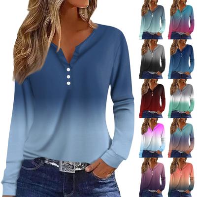 Women's T Shirt Tee Button Long Sleeve Daily Weekend Fashion Basic V- Neck Regular Top