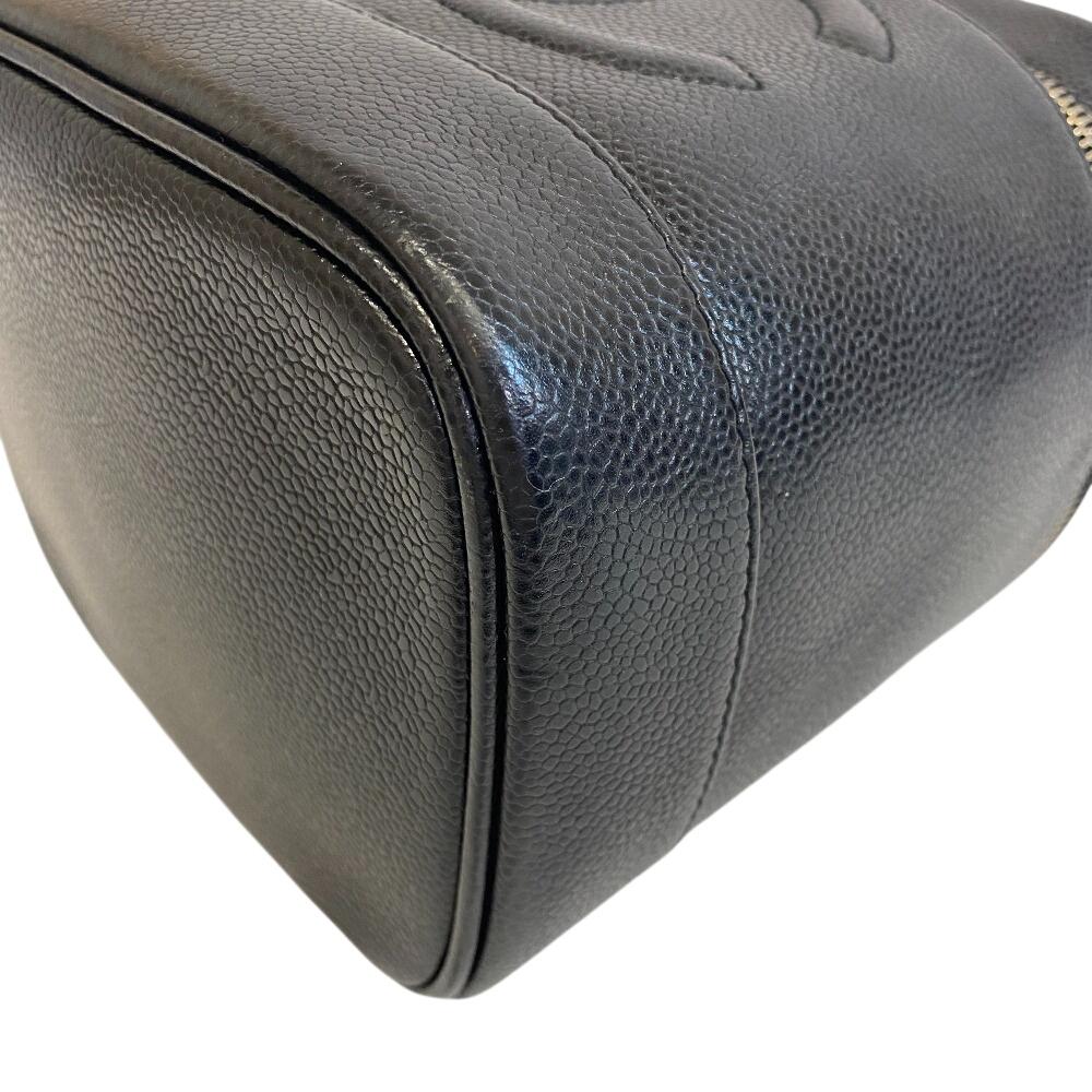 CHANEL Cosmetics Pouch Mini Bag COCO Mark Caviar skin Vertical vanity bag Handbag black Caviar skin Women Used