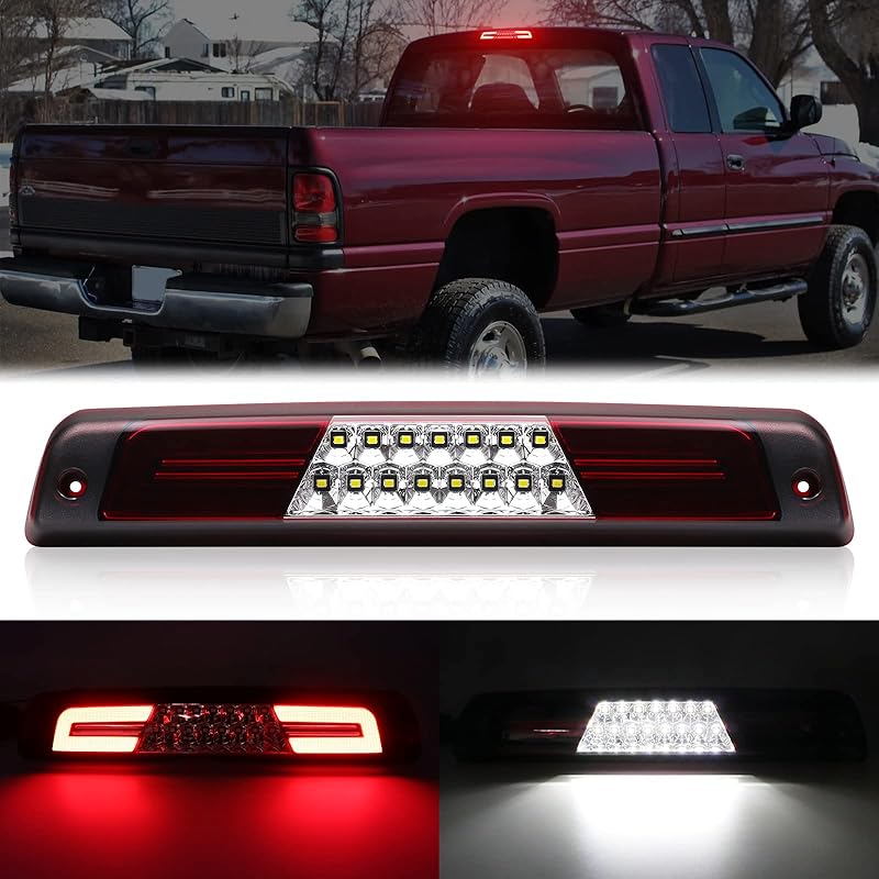 R&F Auto LED Strobe Third Brake Light Compatible With Ram 1500 2500 3500 4500 5500, 2010-2018, F1 Style Red Flash Smoked High Mounted Stop Lights
