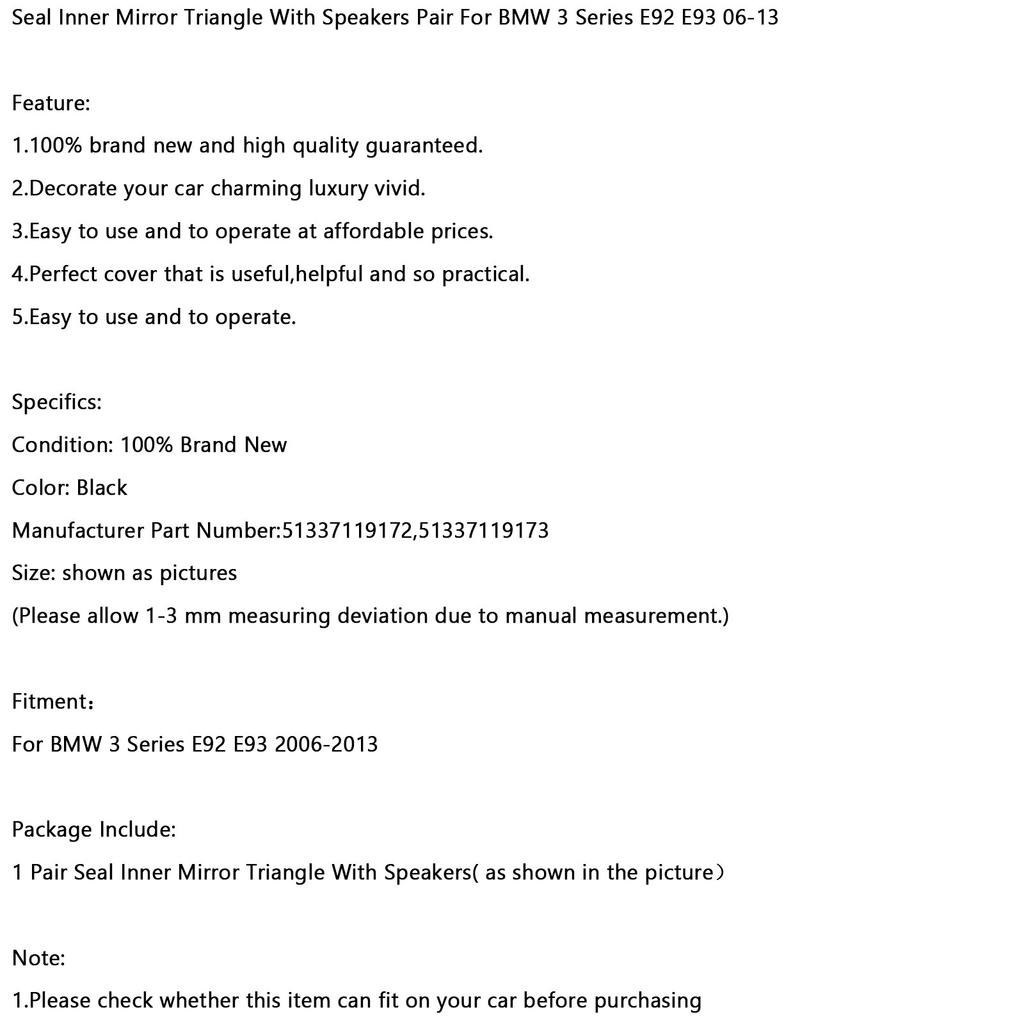 Pair Sealing Gasket Of Speakers For BMW 3 Series E92 E93 06-13