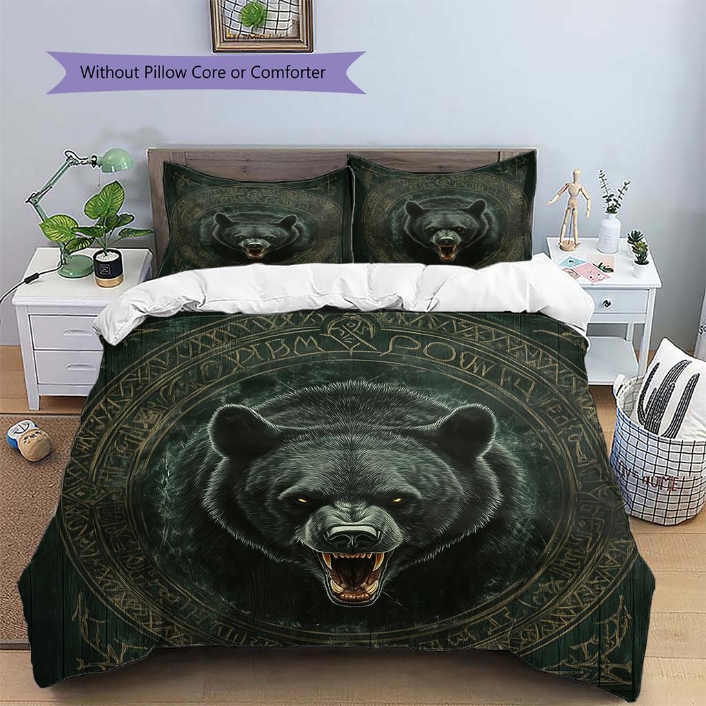 Roaring Bear Pattern Bedding Quilt Set  Home Decoration  Gift (1 * duvet cover + 2 * pillowcase  without core)