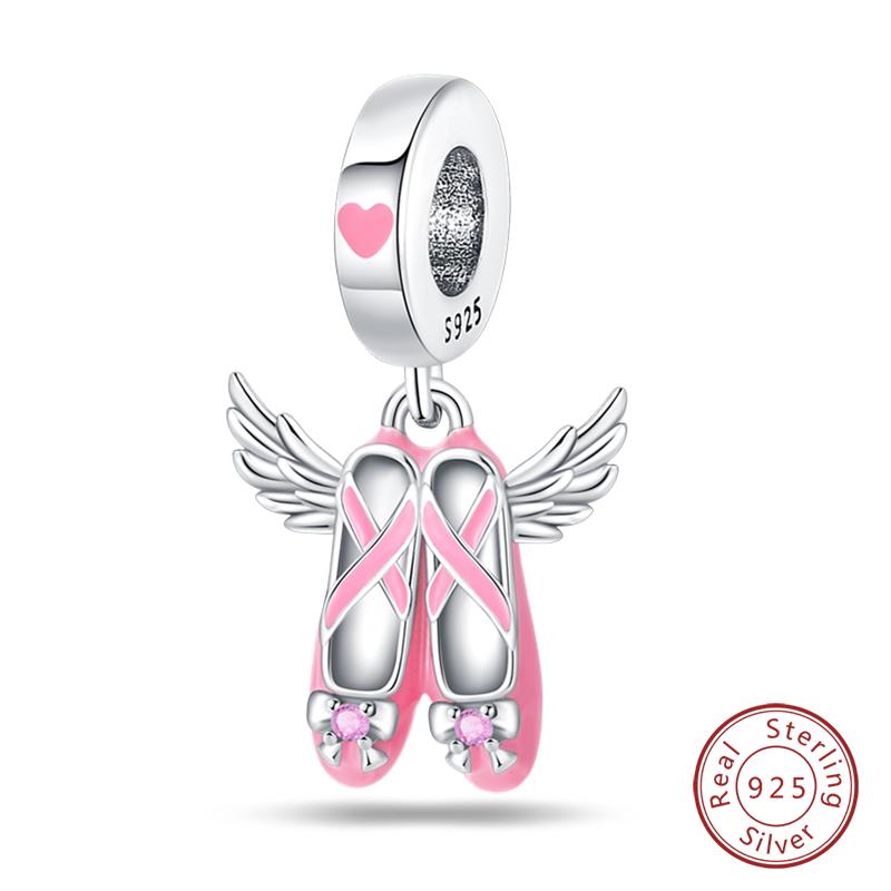 Fit 925 Silver Charms Beads Little Bear Lamb Little Flying Pig Pink Charms For Women DIY Birthday Jewelry Gift