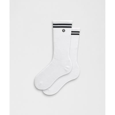 Lululemon Unisex Daily Essential Crew Socks  Stripe White Rainforest Green