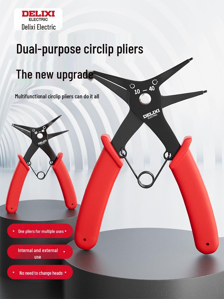 Delixi Dual-purpose Circlip Pliers: Multifunctional Internal & External Spring Retaining Ring Removal and Expansion Tool