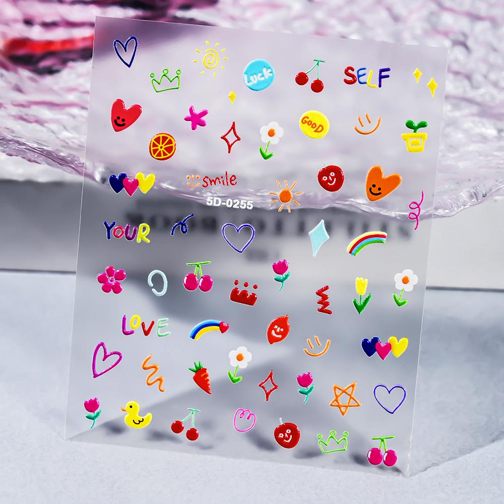 1 SZT. 5D Kawaii Wytłaczane Wykwintne Naklejki na Paznokcie z Uśmiechniętą Twarzą Japońskie Żelowe Makaroniki Nail Art Samoprzylepne DIY Ozdoby do Paznokci