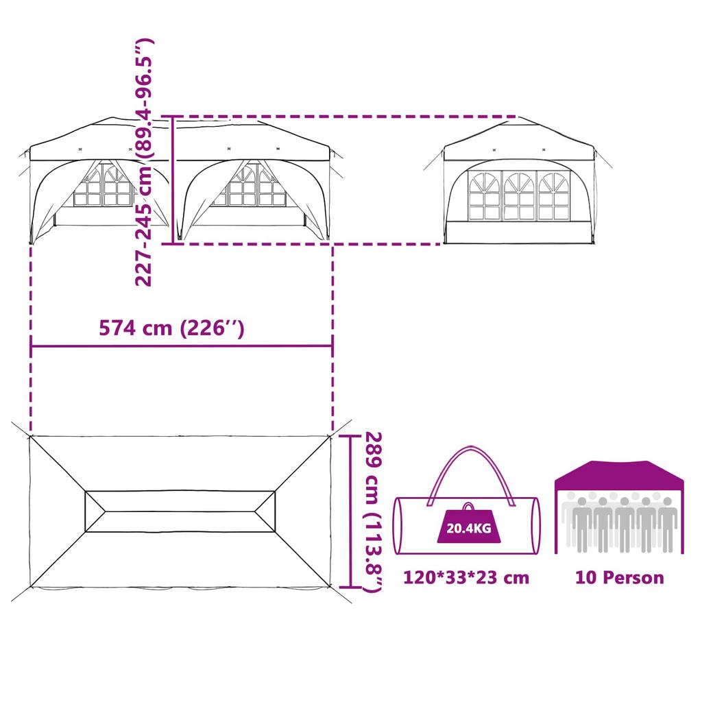 Pop Up Party Tent 575 X 288 X 245 Cm Orange Oxford Fabric