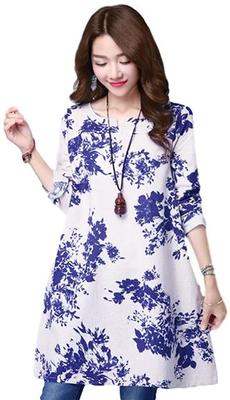 Sayusayu Tunic Dress with Floral Long Relaxed Fashionable for and Stretch Floral Maxi Dress with Pockets Size Women's A-Line Print, Knee-Length,