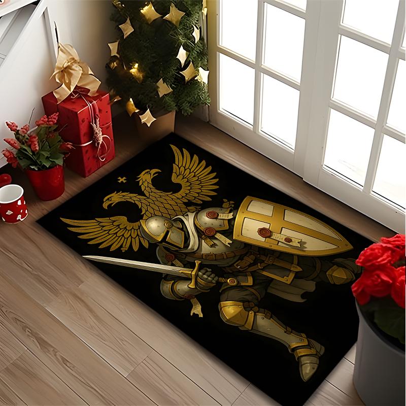 1pc Area Rug Appropriate for Office, Golden Knight Portrait Carpet, Versatile Printed Chair Rug, Durable Home Sofa Carpet