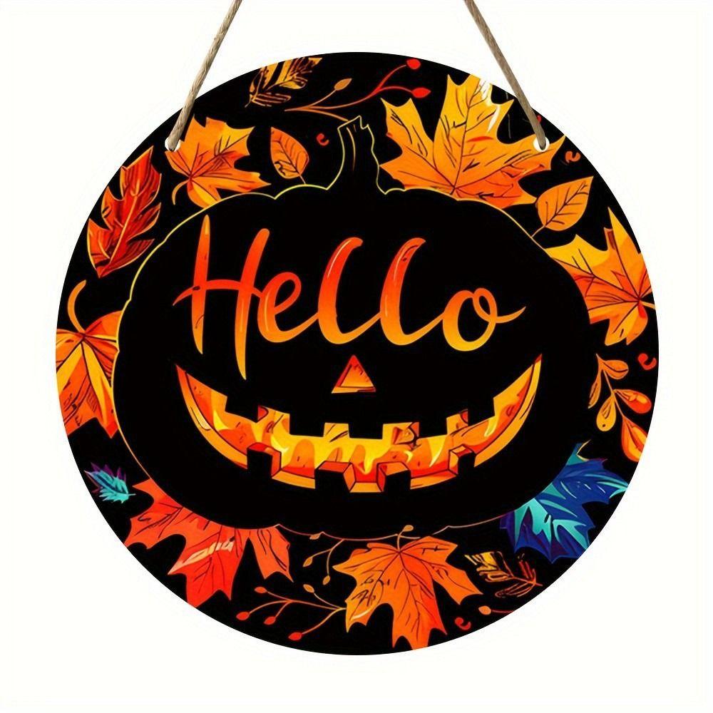 Round Pumpkin Head Art Decoration 2D Wreath Sign Door Decor Hanging Pendant  Garden