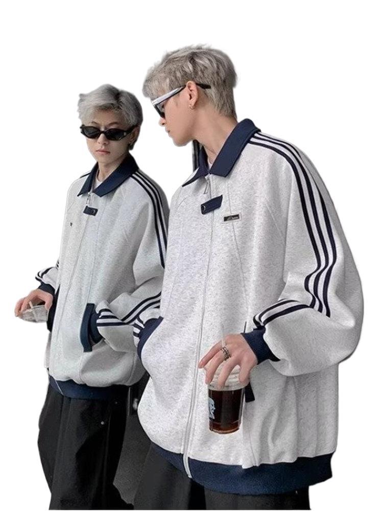 American Splicing Sports Jacket Men's Autumn Heavy Trendy Brand Versatile Couple Jacket High Street Ruffian Striped Baseball Jersey