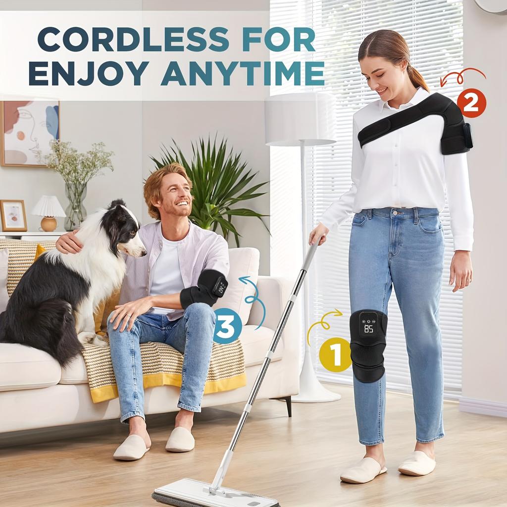 3in1 Wireless Heating Vibrator Knee Massager, 3 Modes, USB Rechargeable Lithium Battery-Polymer 1800mAh