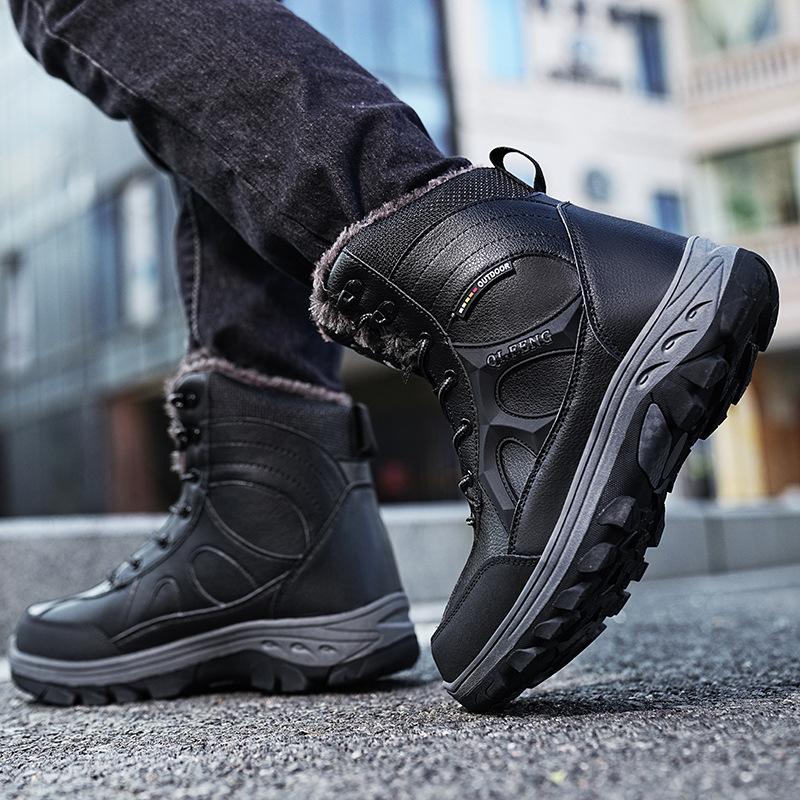 Autumn and Winter Tactical Boots Outdoor Hiking Hiking Shoes Desert Boots High Top Wear-resistant Cowhide Velvet High Top Boots