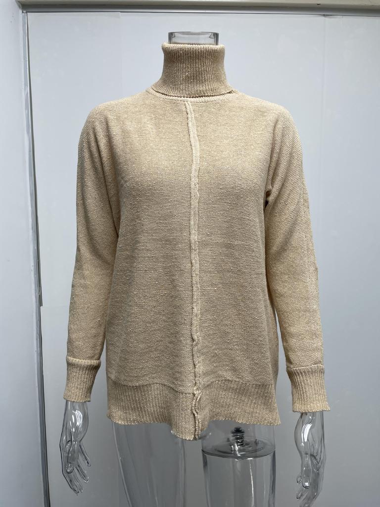 Pullovers Fashion High Neck Loose OL Commuter Knit Big Size Women Pullover Casual Long Sleeved Pullover Soft Elegant Basic Knitted Tops