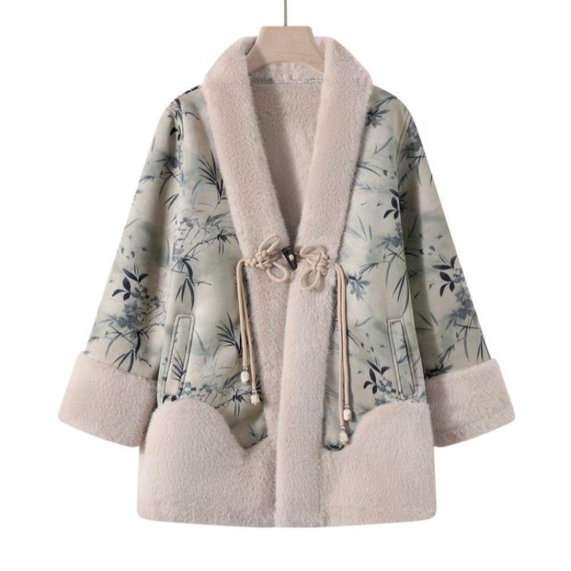 Middle mother fashion warm fur integrated top winter new velvet thickened outer coat women's