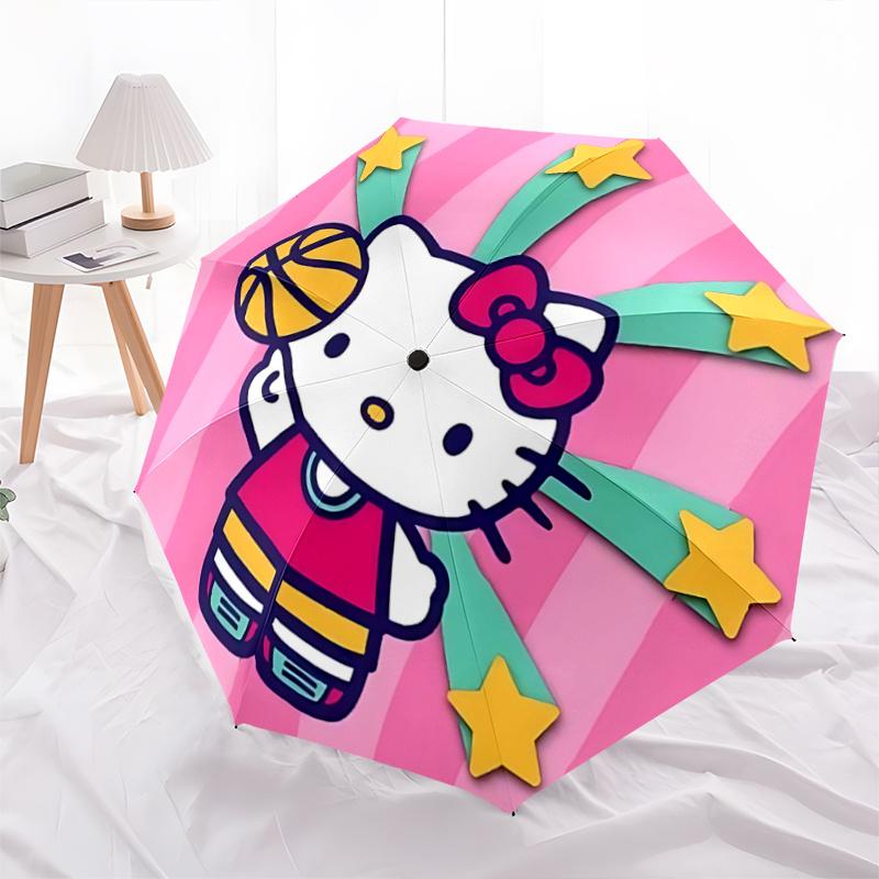 

1pc Hello Kitty Basketball Star Automatic Opening/Closing Umbrella - Portable Three-Fold Design with 8-Bone Iron Frame - Outdoor, Gift for Fans, Trave