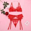Red Bra Fashion Chain Sexy Lace Ladies Erotic Lingerie Set Hot Ladies Lace Lingerie Set Bra Set and Garter Set