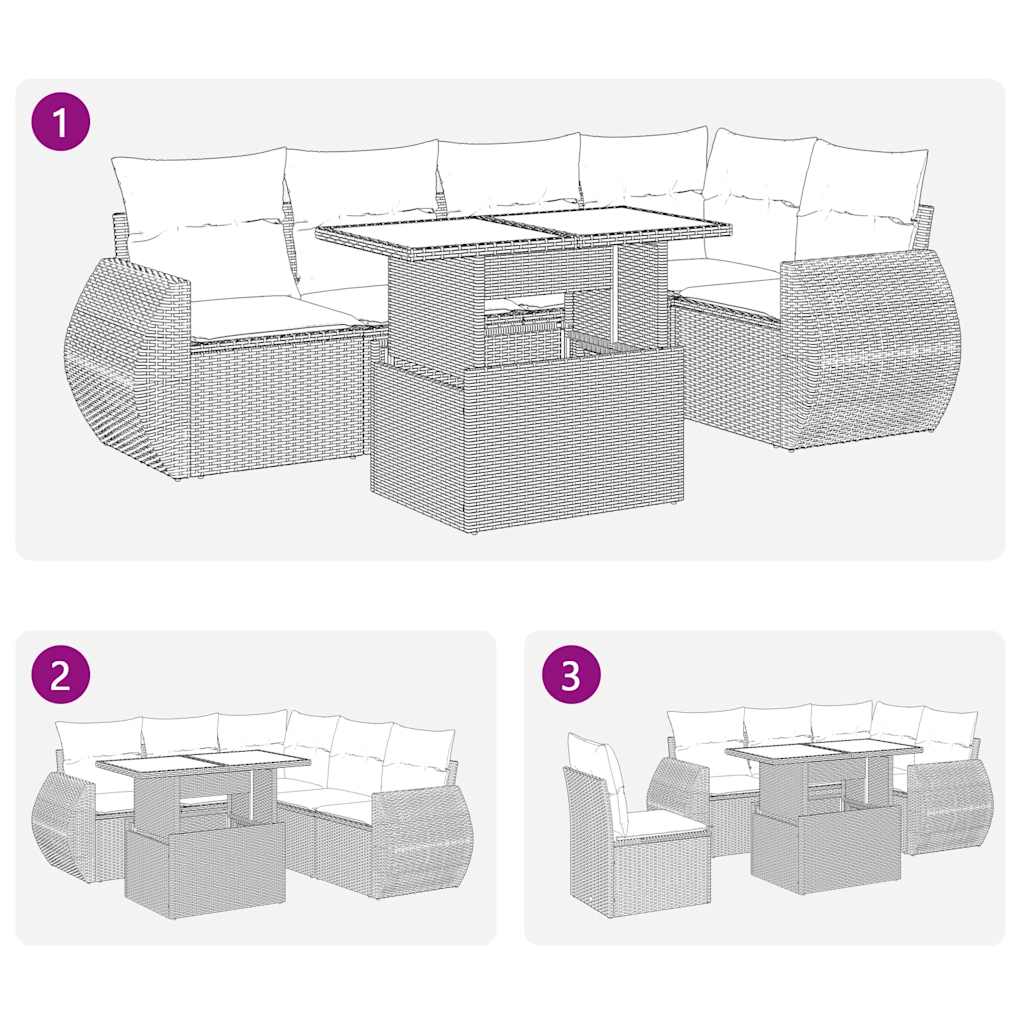 Vidaxl 6-Cz. Garden Furniture Set With Cushions, Grey, Poly Rattan