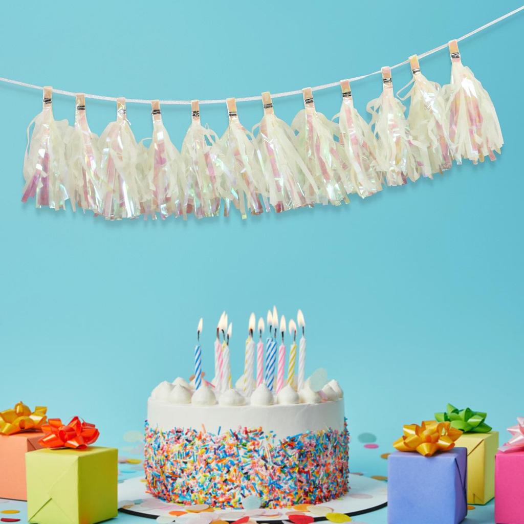 Handmade DIY Colorful Tassel Strands with Aluminum Foil Pull Flowers - 12/Pack for Birthday Decoration