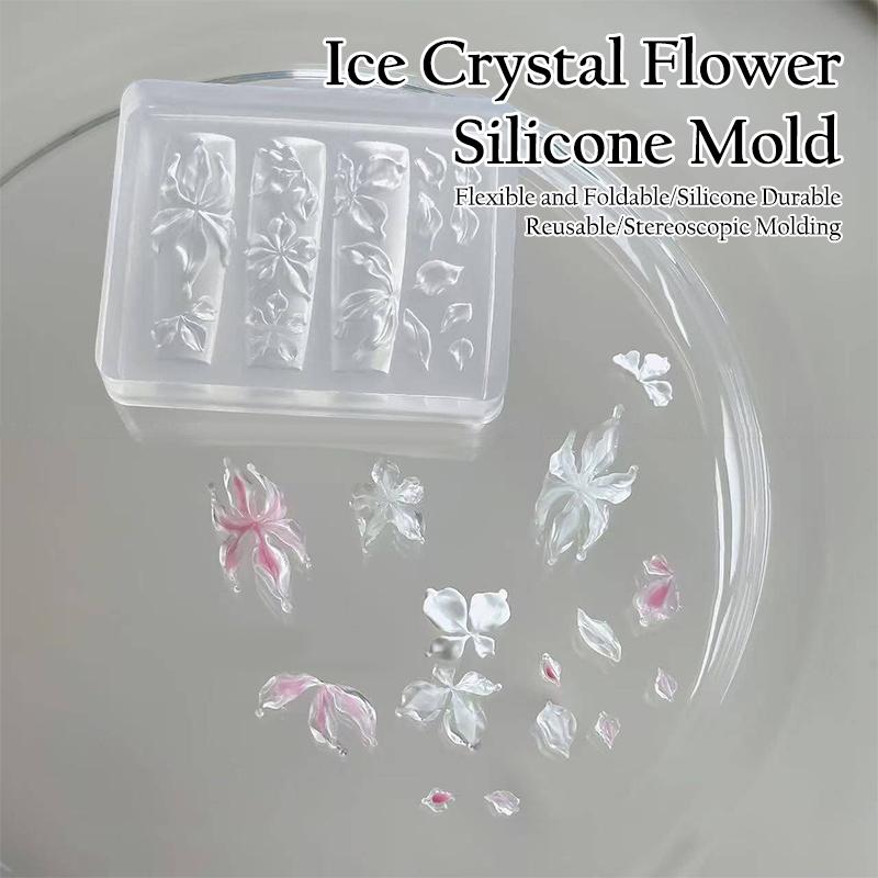 1 Pcs 3D Ice Crystal Flower Ice Creative Silicone Acrylic Nail Mold Diy Silicone Manicure Nail Art Decorations Mold