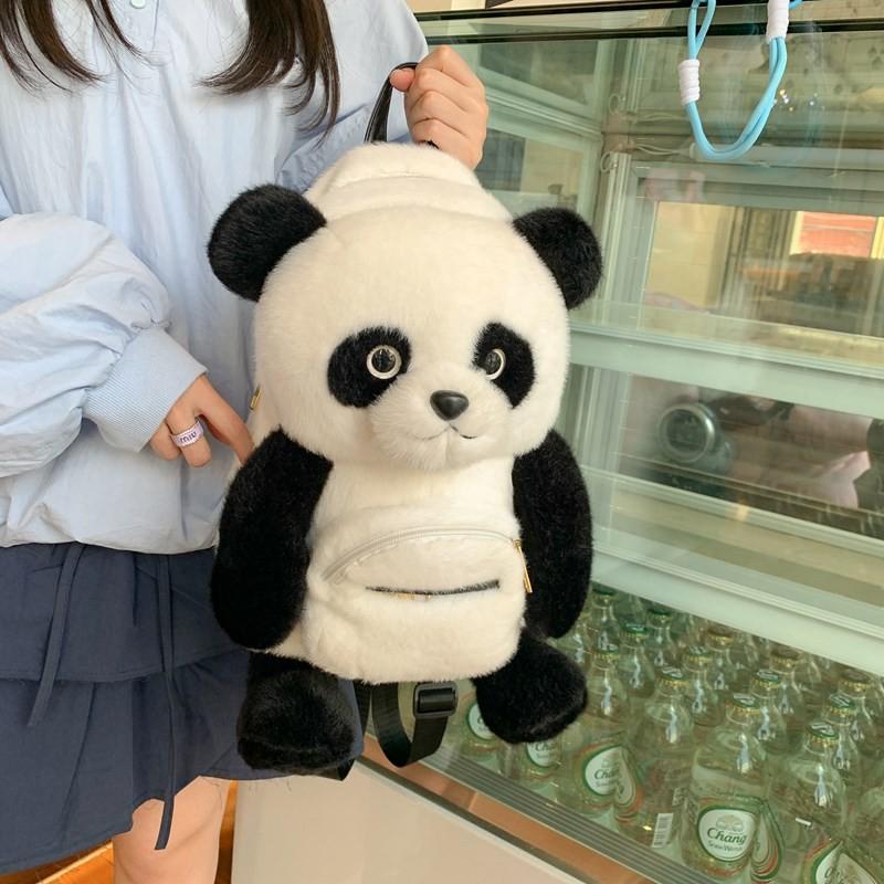 Panda Plush Backpack Cartoon Soft Doll Bag With Zipper For Daily Use