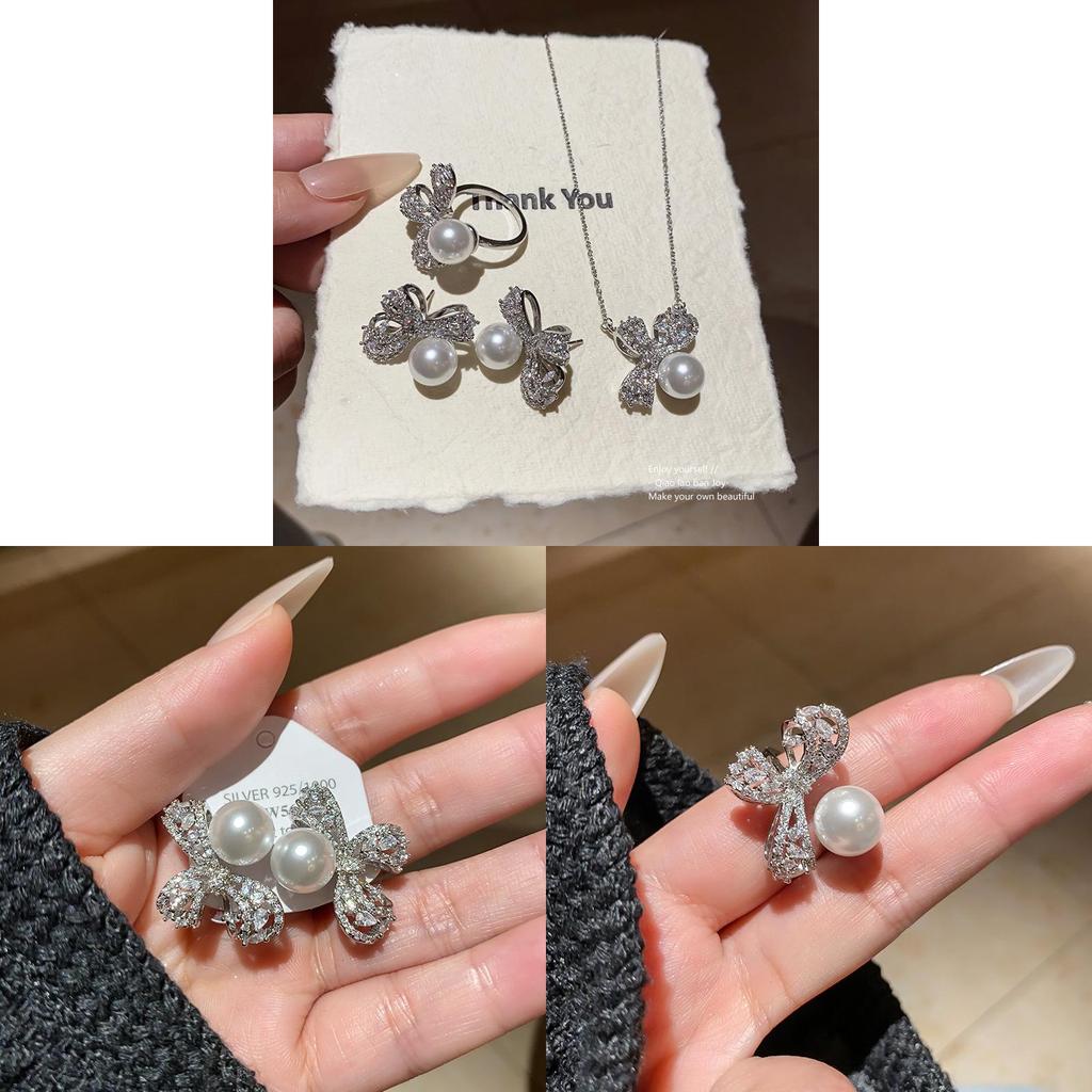 Minimalistische Zirkonia Schmetterling Schleife Ohrstecker Ringe Mit Künstlicher Perle Für Frauen Sommer Mode