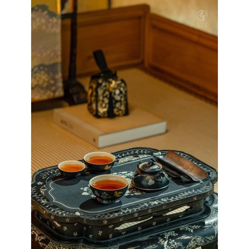 Edenus Lacquer Red Glaze Portable 1 Pot 3 Cup Tea Set