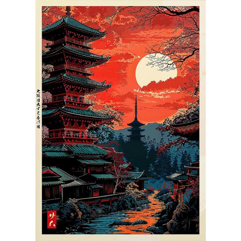 Tokyo Landscape Anime Illustration Print Japanese Night Scene Poster Fuji Vintage Painting Style Art Decor Canvas Wall Art Retro