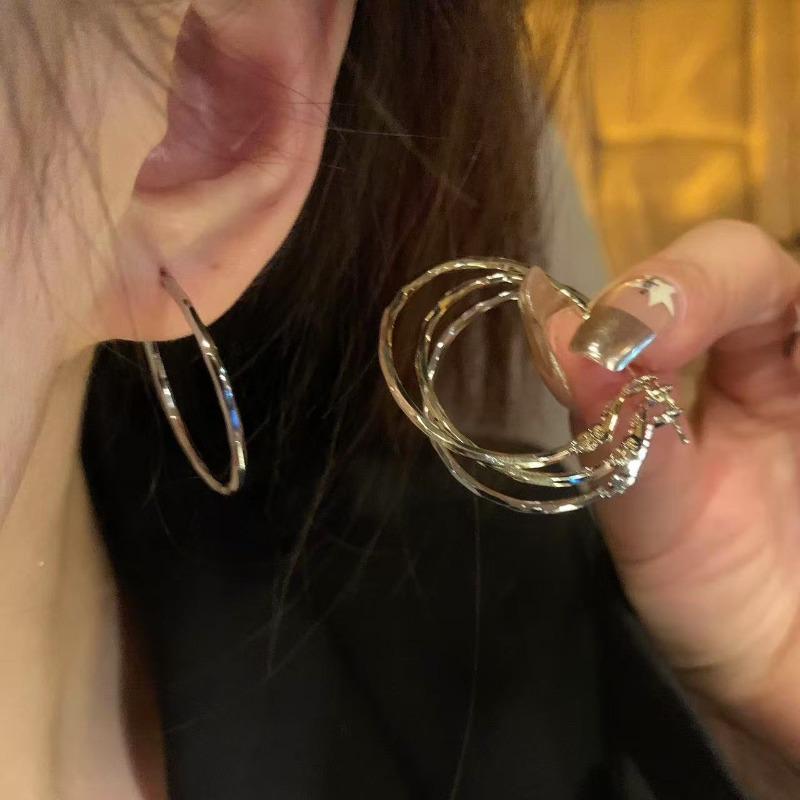 Silver Needle Autumn and Winter Metal Earrings Earrings Niche Fashion Cold Wind Earrings Versatile Light Luxury Premium Earrings