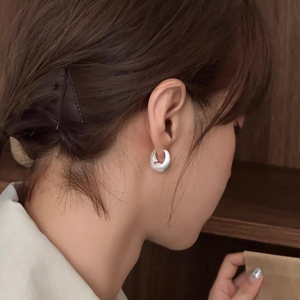 Minimalist Cold Style Brushed Earrings Niche High-end Compact Design Fashion Versatile Studs Back-to-school Ambience Trendy Daily Jewelry