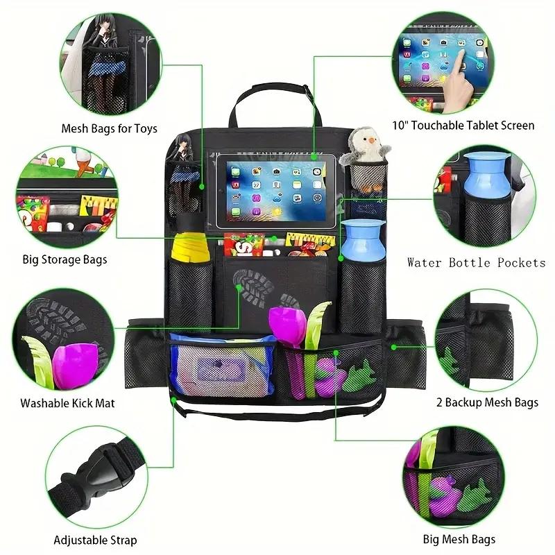 1pc Multifunctional Oxford Cloth Car Seat Storage Bag with Backrest Hanging Storage Bag, Universal for Automobiles