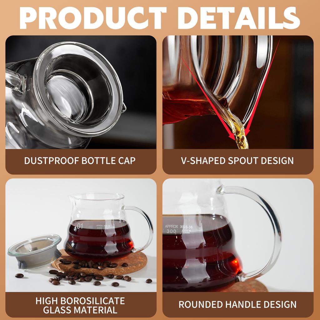 Hand-made Glass Coffee Pot Set with Lids Cloud Shaped Coffee Maker Filter Server with Extraction Cup for Home Picnic Use