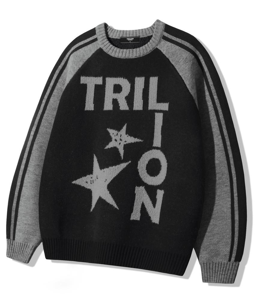 TRILLION Washable Raglan Hairy Graphic Track Knit_Black