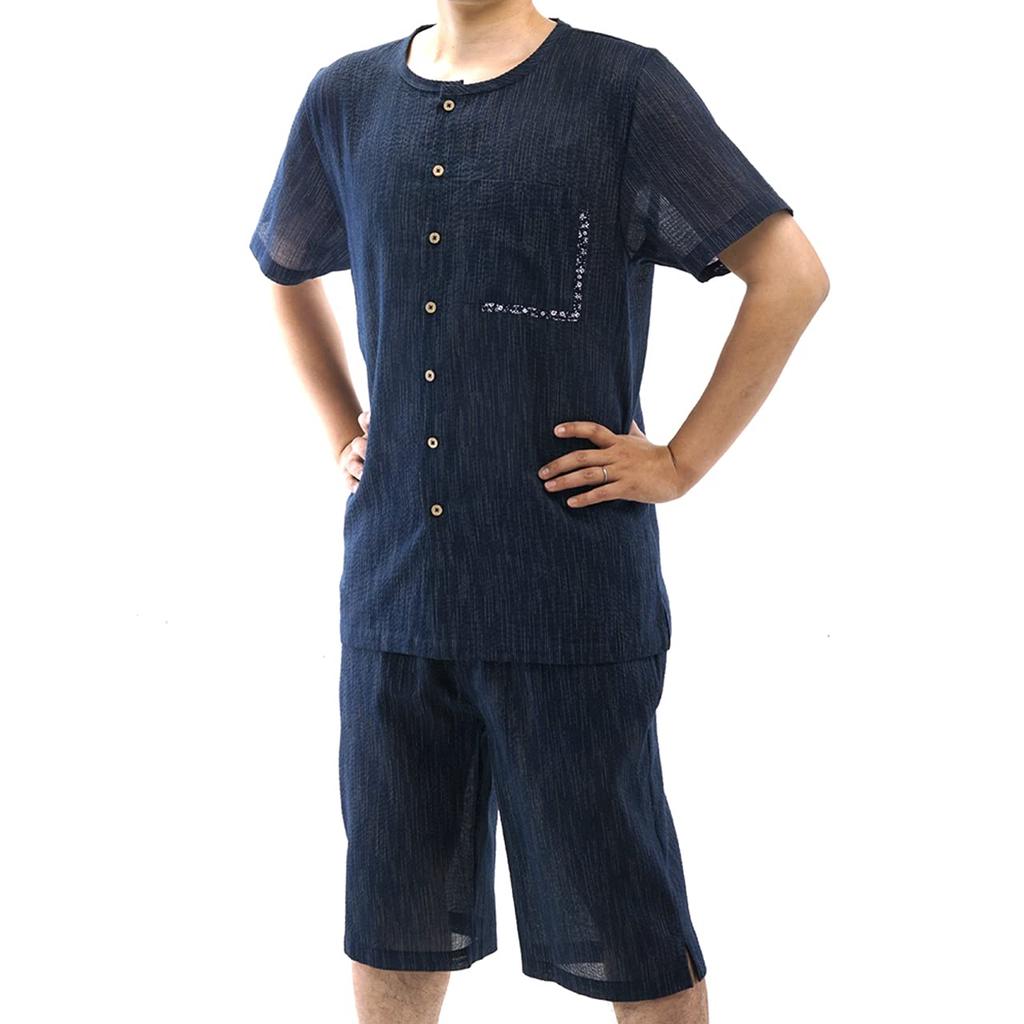 Jinbei Jinbei Material Fully Open Henley Neck Shirt Shorts Jinbei Shirt Set Henley Neck Shirt Kasuri Vertical Stripes and Small Checks M To 4L Sizes