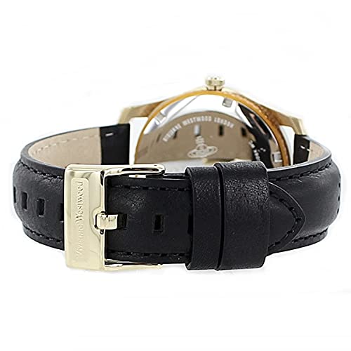 Vivienne Westwood Men's and Women's Pair Watches with Storage Box, Gold and Black Leather Straps with Charms, VV185GDBKVV006BKGD [Parallel Import]
