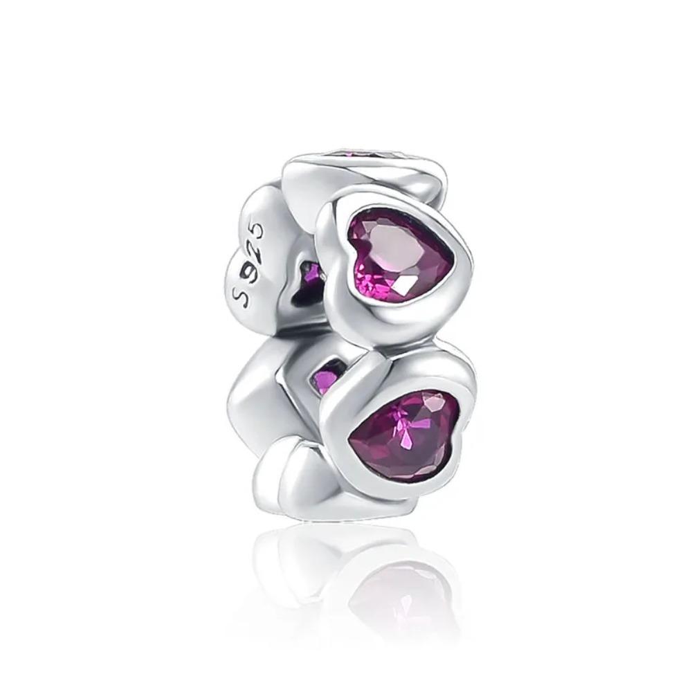New Shining Zircon Love Heart Spacer Bead 925Silver Pendant for DIY Bracelet Flower Charm Women Jewelry Making
