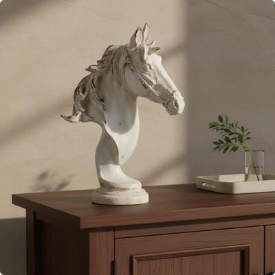 Horse Bust Sculpture European Style Head Tabletop Display Ornament for Office, Entryway,